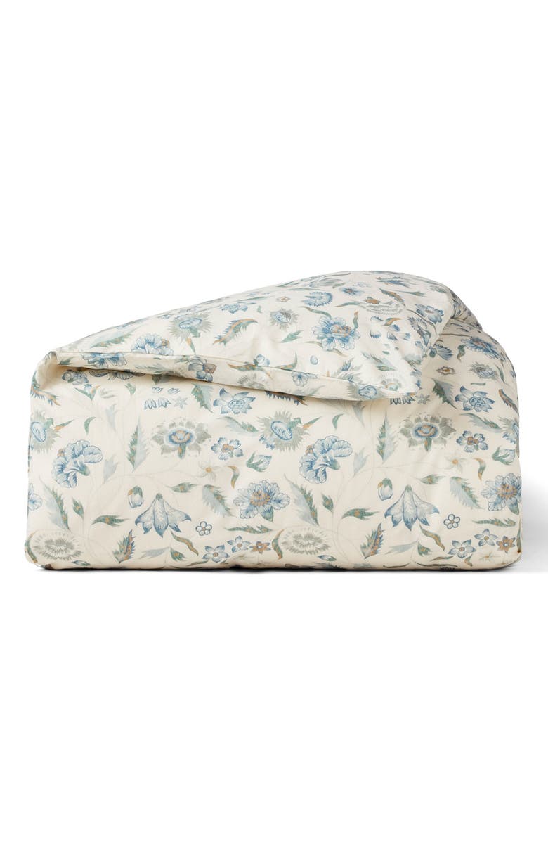 Coyuchi Viola Print Organic Cotton Duvet Cover, Main, color, Undyed/ Cerulean