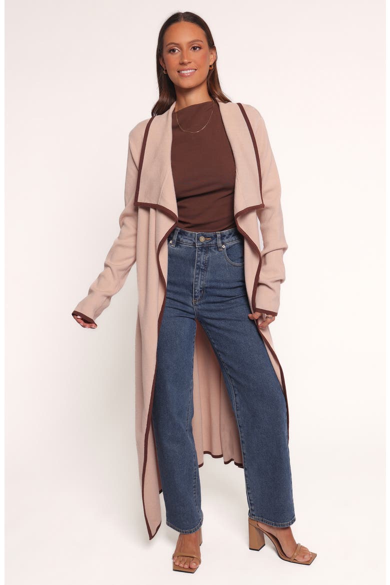 Vallis Contrast Trim Cardigan, Alternate, color, BEIGE