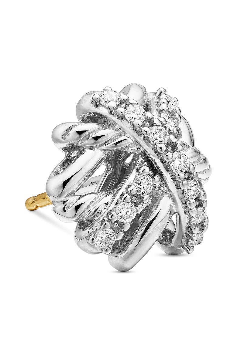 Crossover Stud Earrings with Diamonds, Alternate, color, SILVER/ GOLD