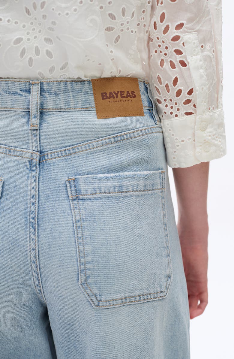 Bayeas Utility Super High Waist Crop Barrel Jeans, Alternate, color, Light Blue