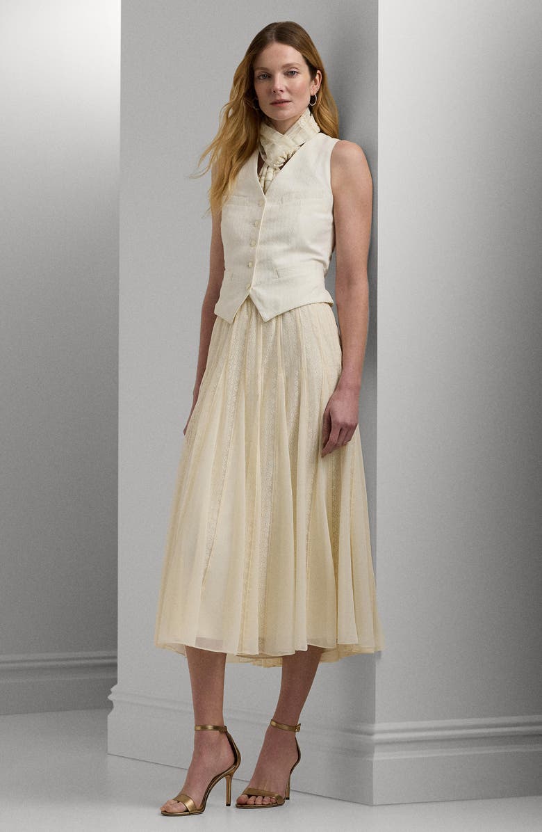 Lauren Ralph Lauren Lace & Chiffon Midi Skirt, Alternate, color, Mascarpone Cream