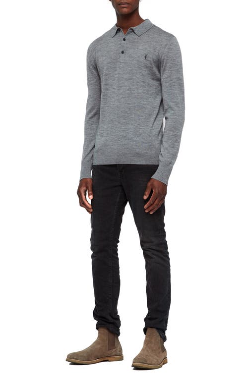 Allsaints Mode Long Sleeve Merino Wool Polo In Grey Marl