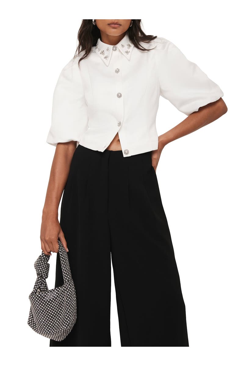 MINT VELVET Embellished Collar Cropped Shirt, Main, color, Ivory