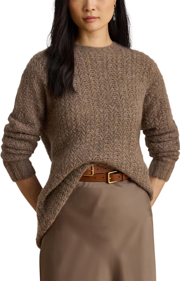 Lauren Ralph Lauren Oversize Open Stitch Sweater, Main, color, Taupe Brown Heather