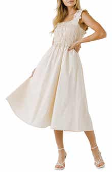 English Factory Ruffle Strap Cotton Midi Dress