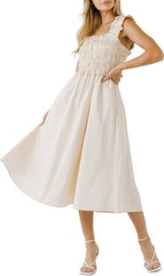 English Factory Ruffle Strap Cotton Midi Dress