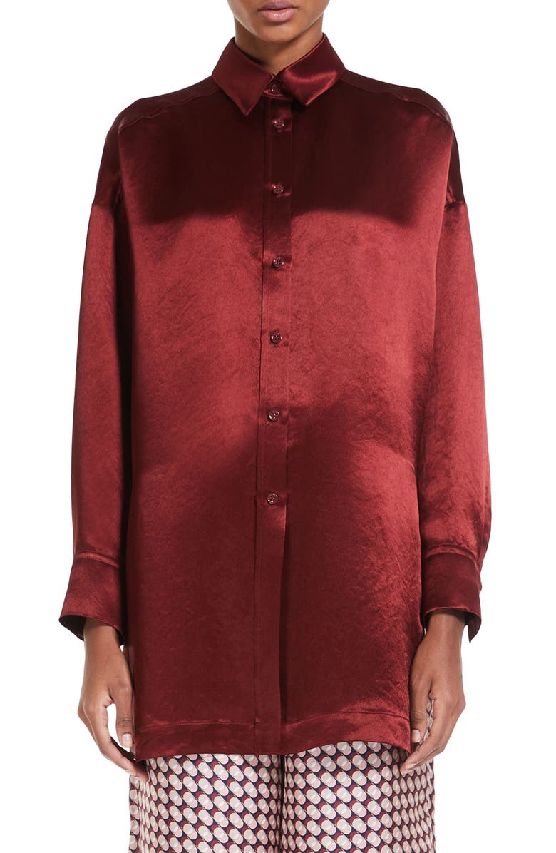 Max Mara Leisure Bacio Oversize Satin Button-Up Shirt, Main, color,