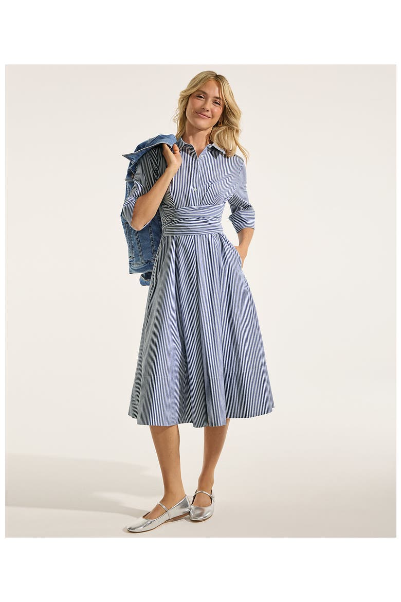 Poplin Midi Wrap Front Dress, Alternate, color, Midnight Sky Pinstripe