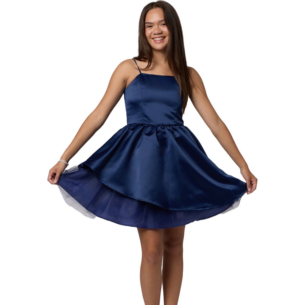 Un Deux Trois Kids' Peekaboo Tulle Satin Party Dress In Blue