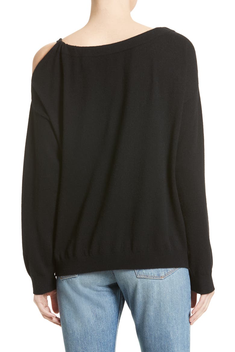 Convertible Cold Shoulder Cashmere Sweater, Alternate, color, BLACK