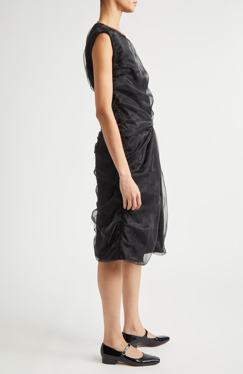 Maison Margiela Gestural Cutting Organza & Stretch Wool Midi Dress, Alternate, color, Black
