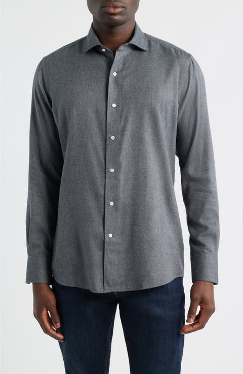 Brixen Tailored Fit Italian Cotton Blend Flannel Button-Up Shirt
