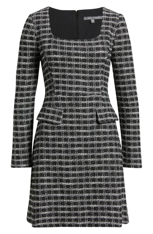 Julia Jordan Windowpane Plaid Long Sleeve Bouclé Dress In Blue