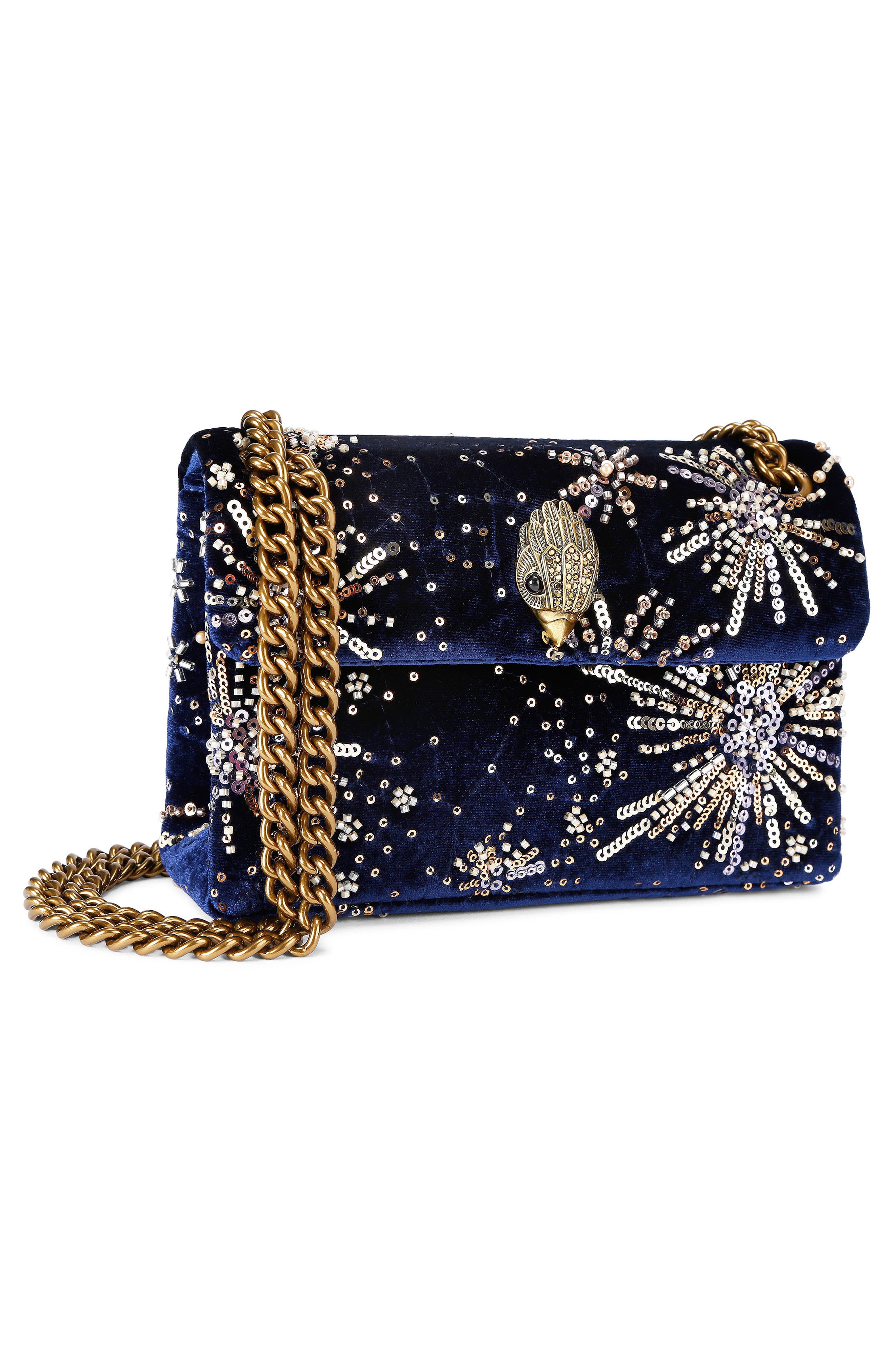 Kurt Geiger London Mini Kensington Velvet Crossbody Bag, Alternate, color, Navy