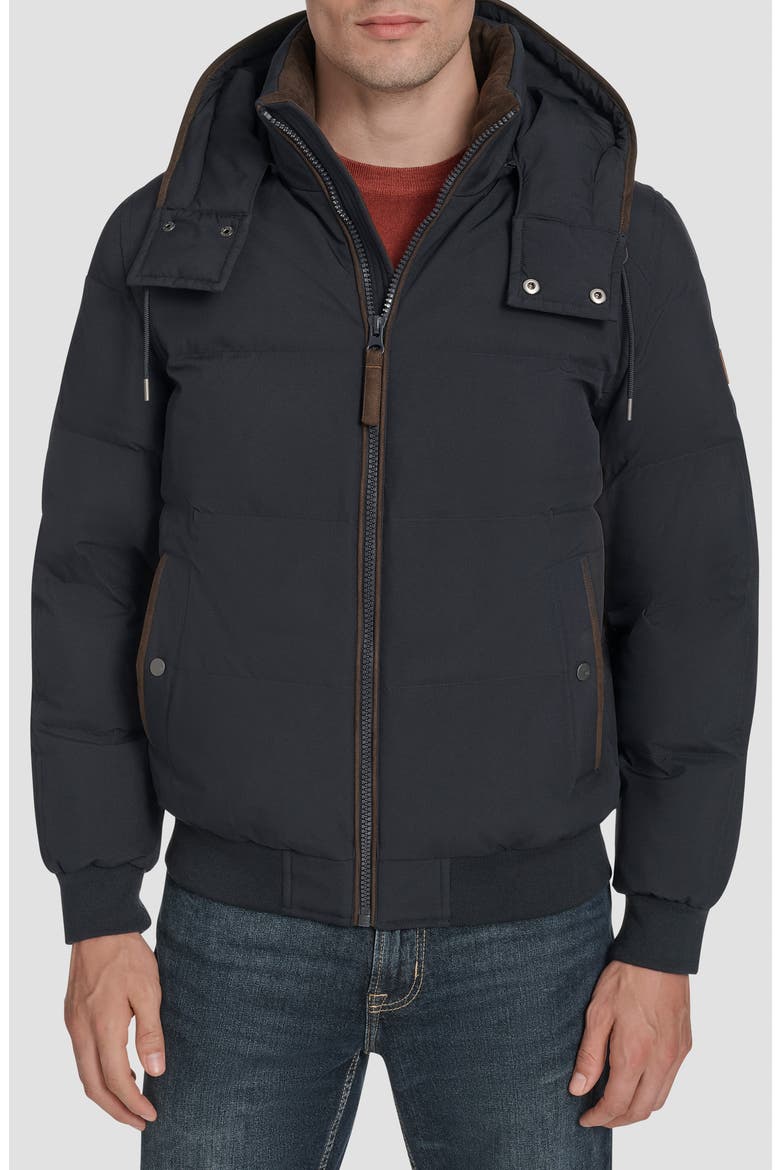 Langham Water Resistant Hooded Puffer Bomber Jacket, Main, color, INK