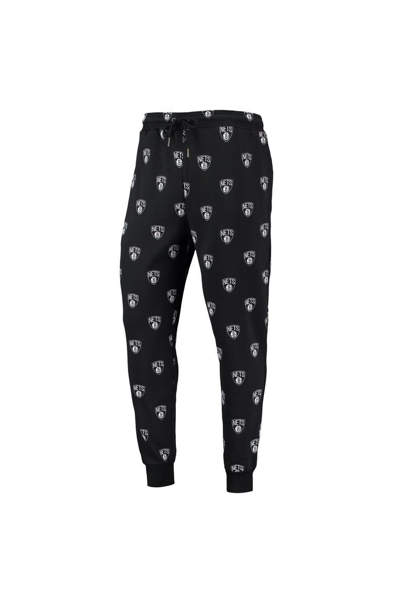 THE WILD COLLECTIVE Black Brooklyn Nets Allover Logo Jogger Pants, Alternate, color, Black