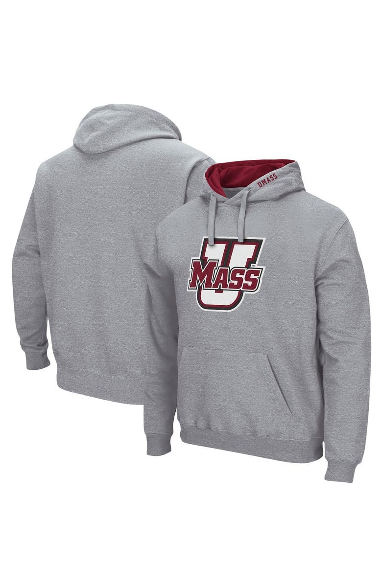 COLOSSEUM Men's Colosseum Heathered Gray UMass Minutemen Arch and Logo Pullover Hoodie, Main, color, Heather Gray