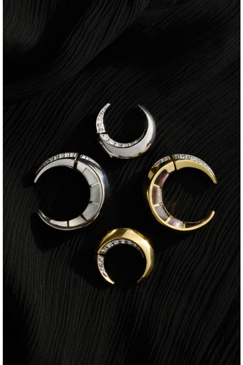 Crescent Moon Bypass Hoop Earrings, Alternate, color, 925 STERLING SILVER