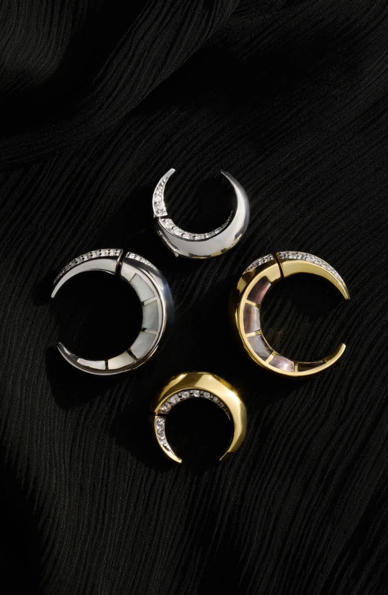 Awe Inspired Crescent Moon Bypass Hoop Earrings, Alternate, color, 925 Sterling Silver