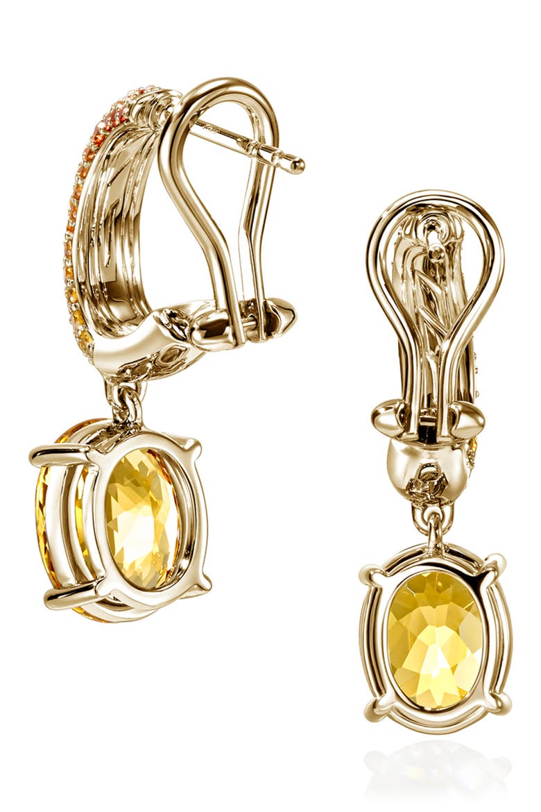 Artisan Series 18k Gold Yellow Beryl & Sapphire Drop Hoop Earrings, Alternate, color, GOLD