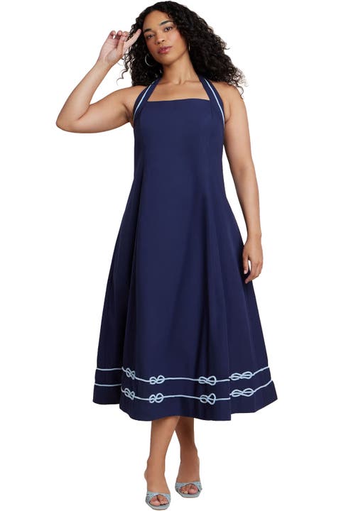 Halter Neck Poplin Midi Dress (Plus)