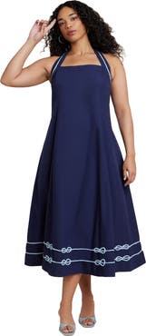 ELOQUII Halter Neck Poplin Midi Dress