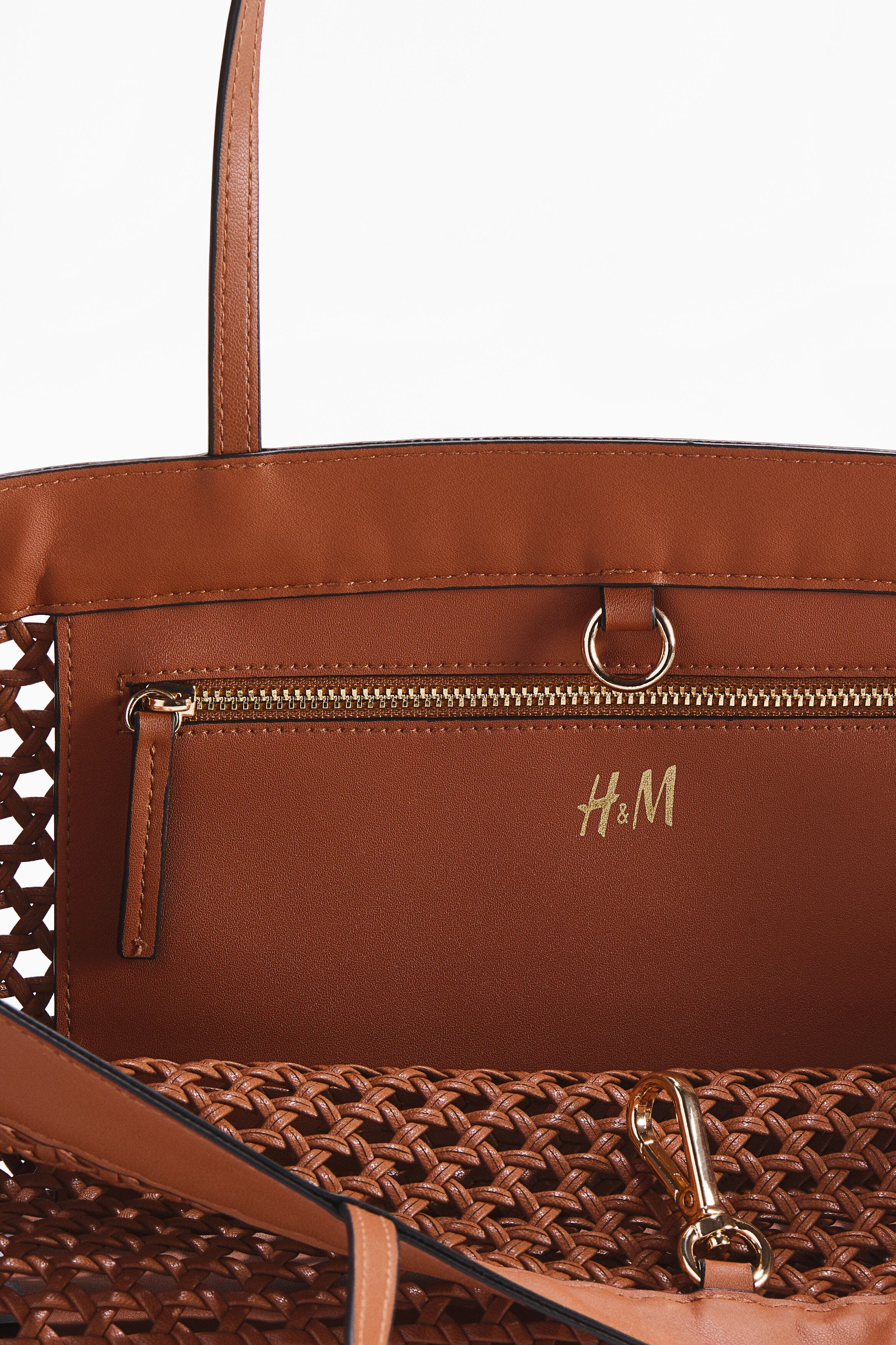 H&M Lattice-weave Shopper, Alternate, color, Brown