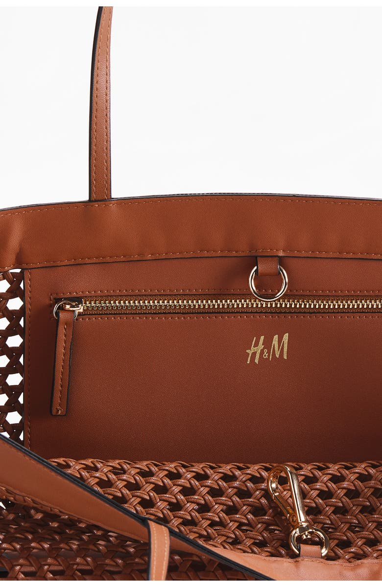 H&M Lattice-weave Shopper, Alternate, color, Brown