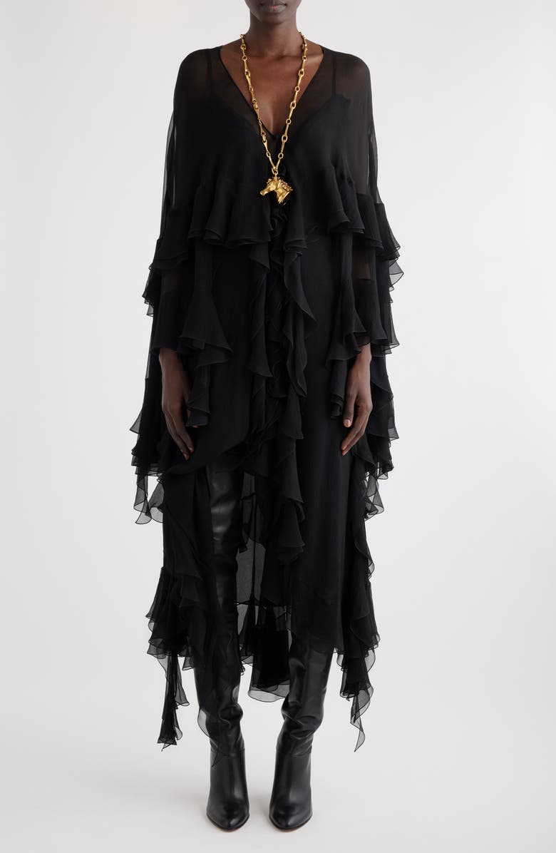 Chloé Ruffle Silk Georgette Slipdress, Main, color, 