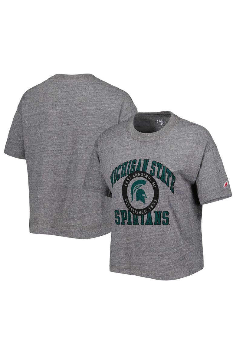 Women's League Collegiate Wear Heather Gray Michigan State Spartans Intramural Midi Seal Tri-Blend T-Shirt, Main, color, Heather Gray