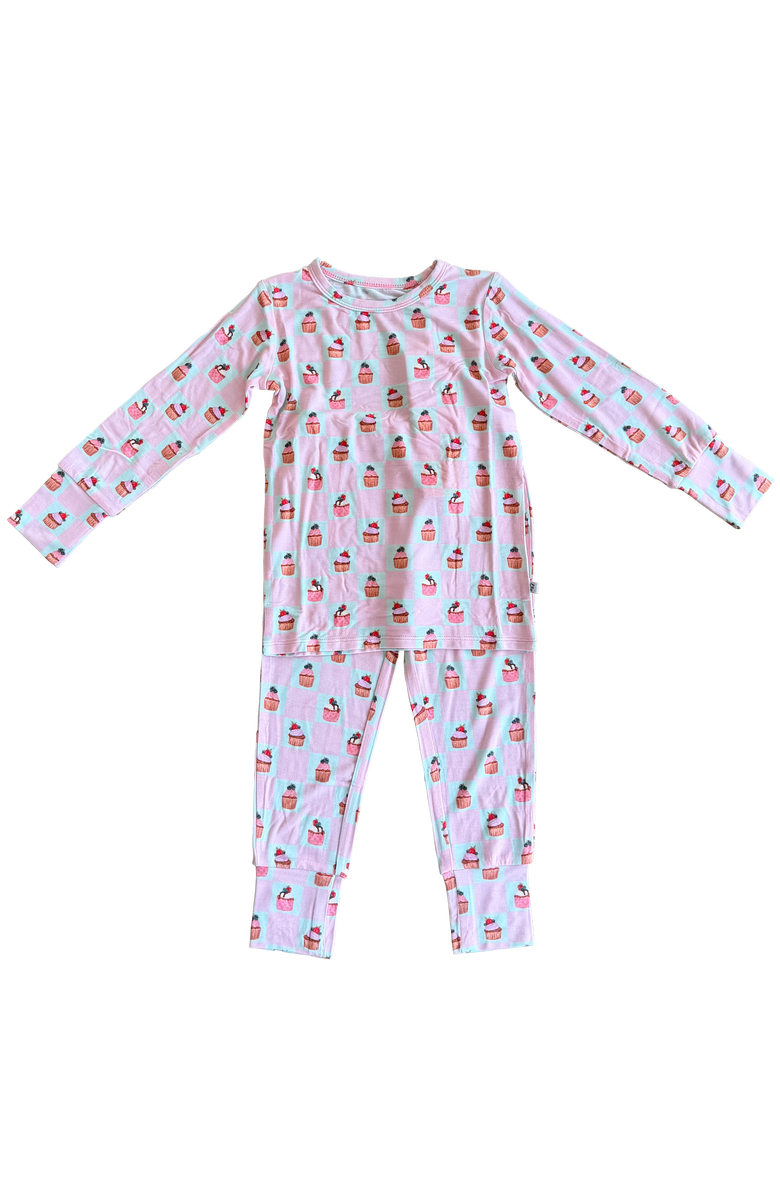 Laree + Co Lillian's Garden Cupcakes 2-Piece Long Sleeve Set - Toddler, Main, color, Pink