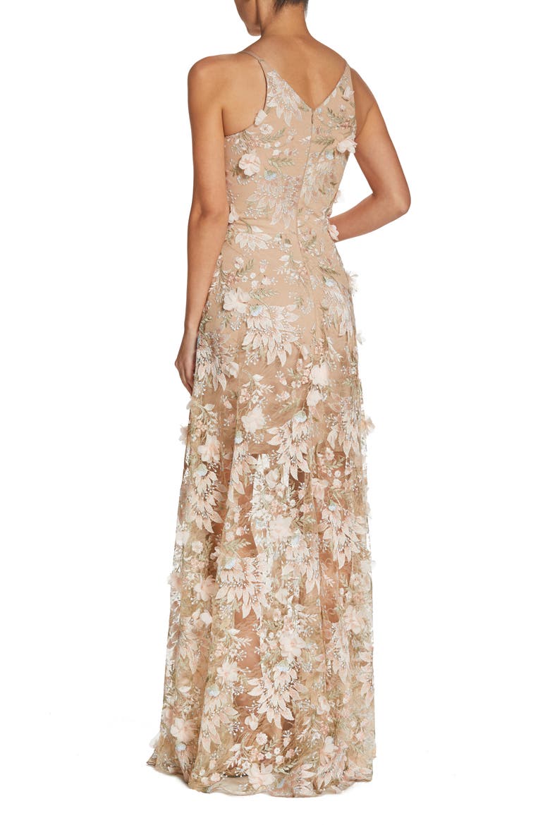 Sidney Deep V-Neck 3D Lace Gown, Alternate, color, PINK FLORAL
