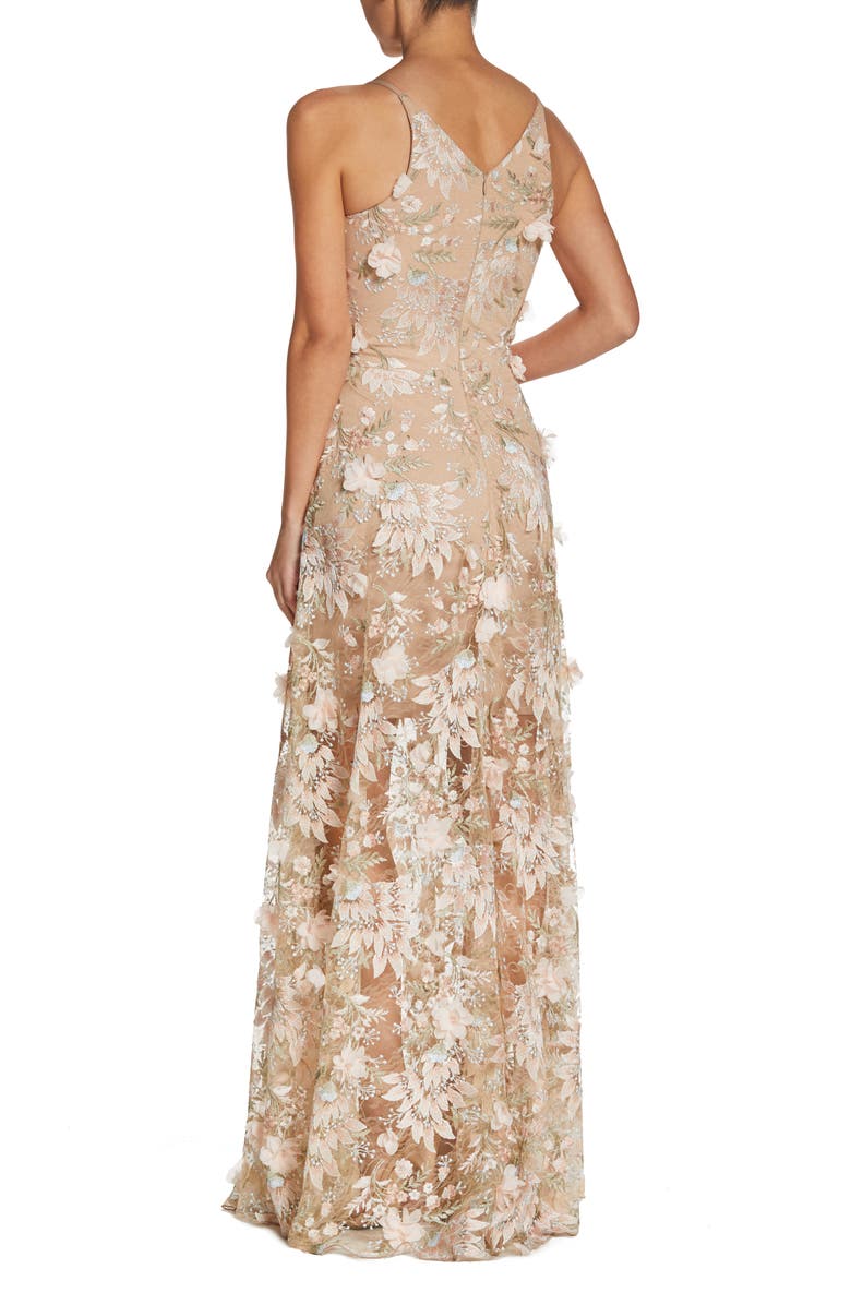 Dress the Population Sidney Deep V-Neck 3D Lace Gown, Alternate, color, Pink Floral