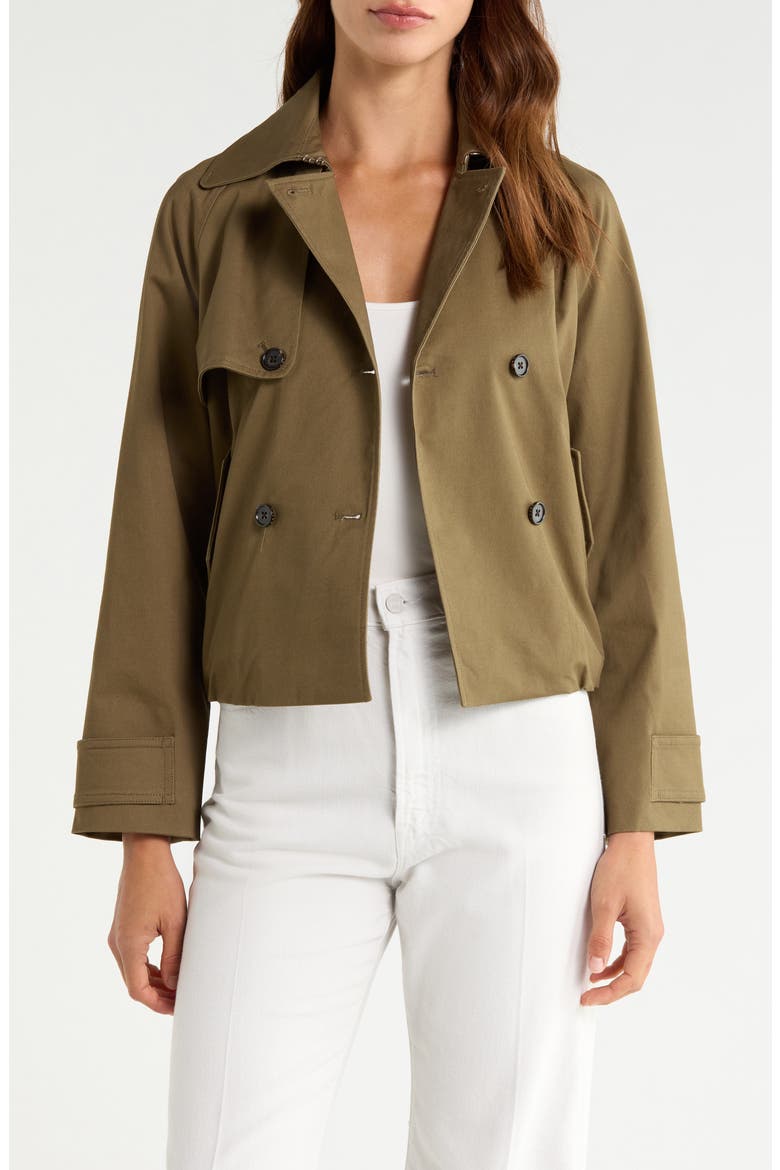Jett Check Crop Trench Coat, Main, color, OLIVE