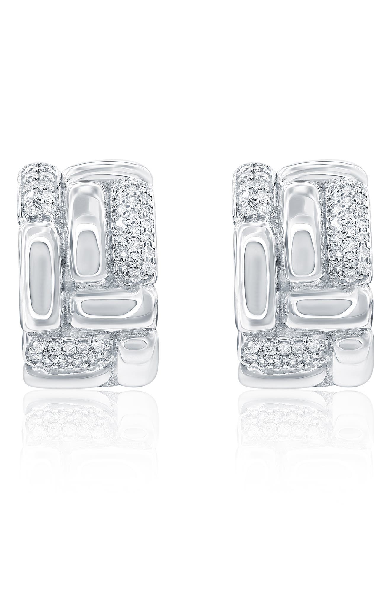 SUZY LEVIAN Cubic Zirconia Checkered Woven Huggie Hoop Earrings