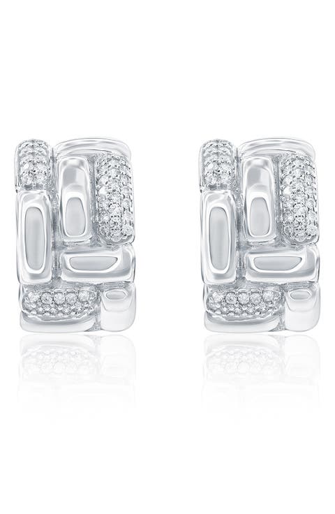 Cubic Zirconia Checkered Woven Huggie Hoop Earrings
