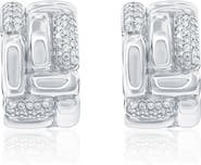 SUZY LEVIAN Cubic Zirconia Checkered Woven Huggie Hoop Earrings
