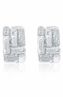 SUZY LEVIAN Cubic Zirconia Checkered Woven Huggie Hoop Earrings
