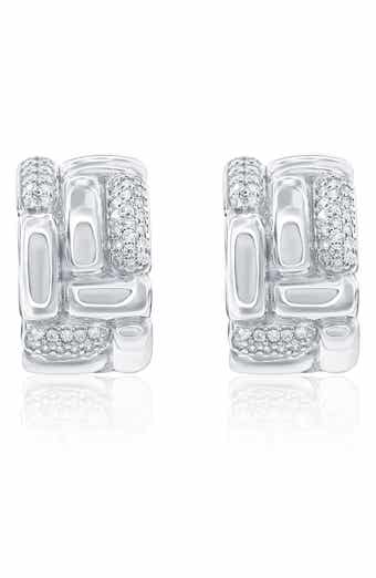 Cubic Zirconia Checkered Woven Huggie Hoop Earrings