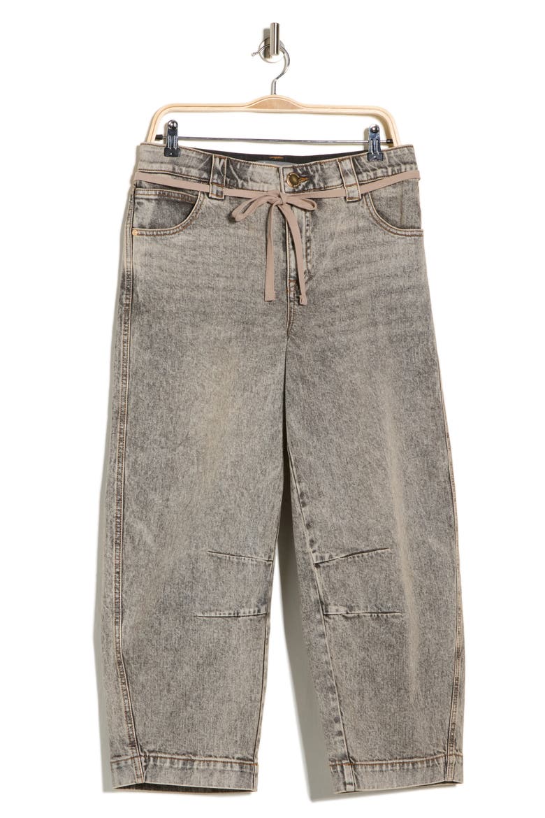 Tie Waist Barrel Leg Jeans, Main, color, TINTED BROWN