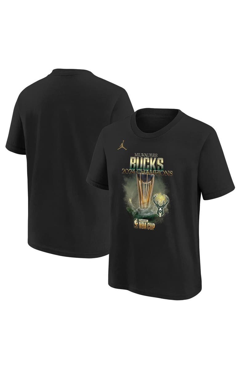 Jordan Brand Youth Jordan Brand Black Milwaukee Bucks 2024 NBA Cup Champions Locker Room T-Shirt, Alternate, color, 