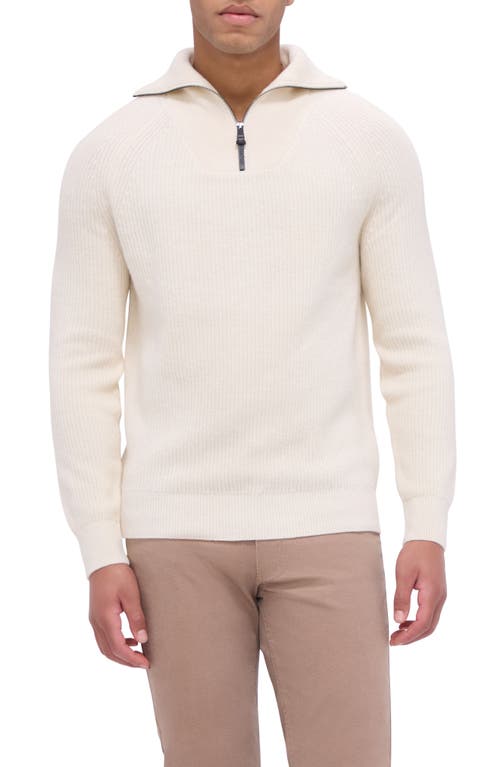 Bugatchi Half Zip Wool Blend Pullover Sweater in Chalk 