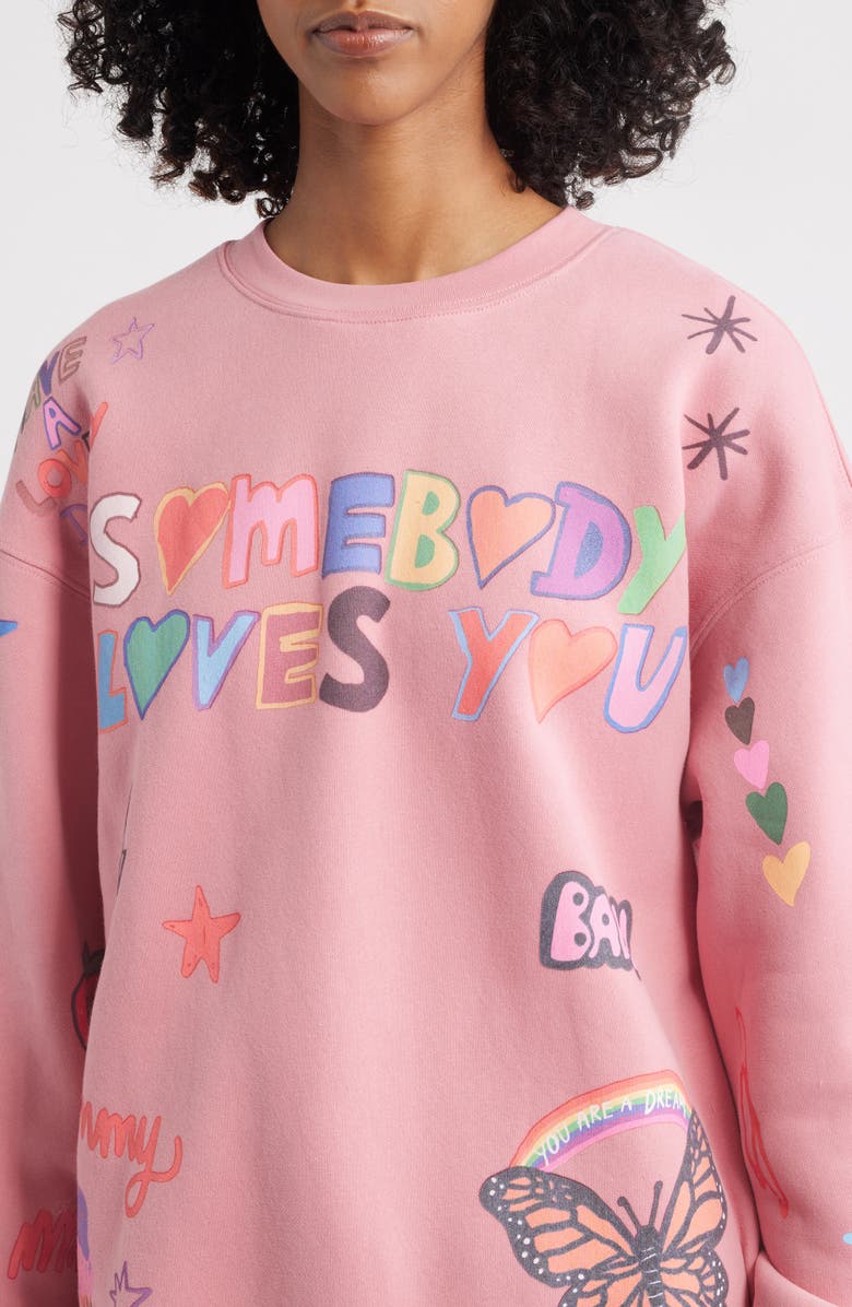 THE MAYFAIR GROUP x ISCREAMCOLOUR Somebody Loves You Fleece Graphic Sweatshirt, Alternate, color, Pink