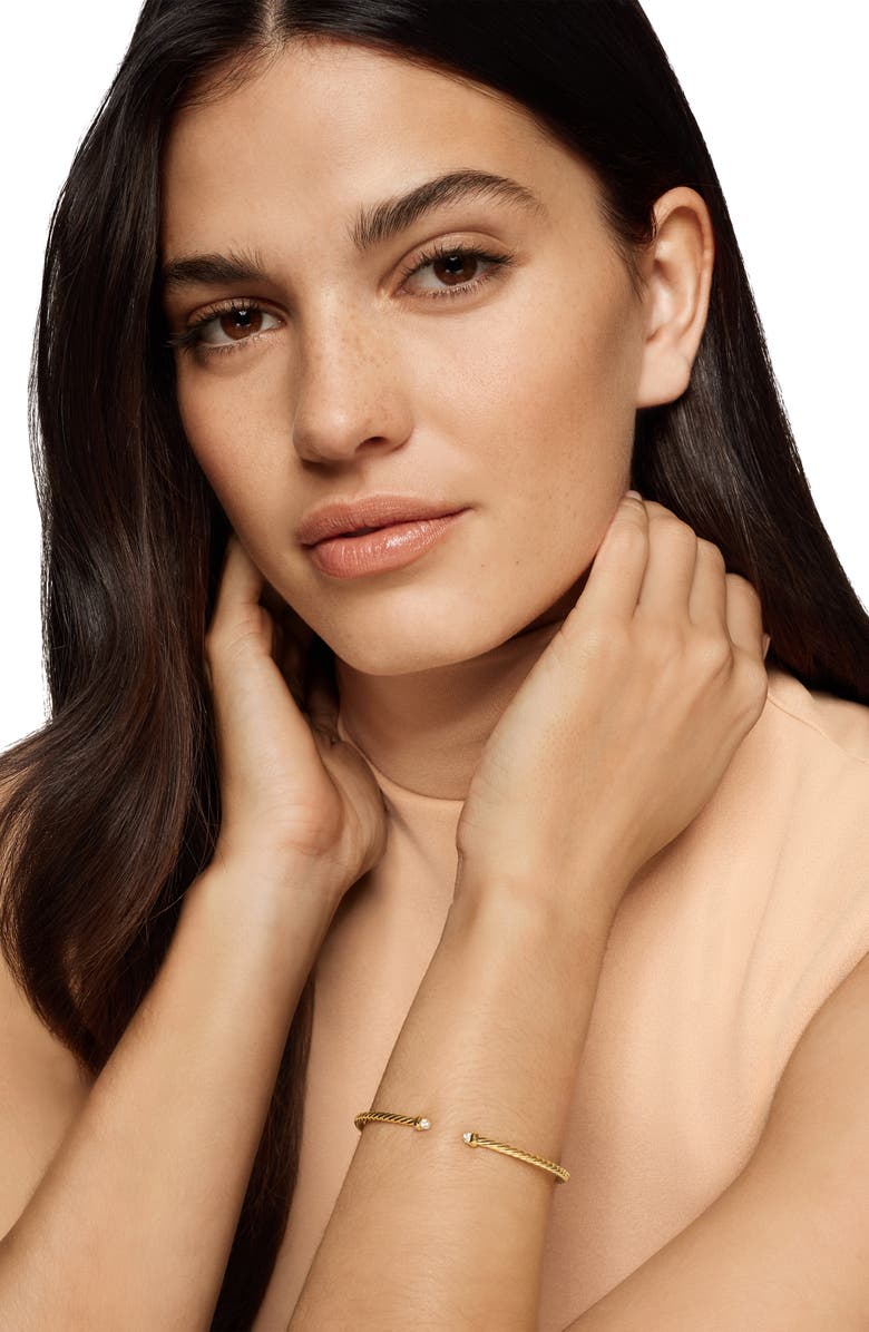 David Yurman Micro Cablespira<sup>®</sup> Flex Bracelet in 18K Yellow Gold with Diamonds, 2.6mm, Alternate, color, Gold