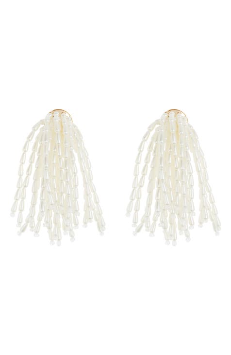 Imitation Pearl Beaded Fringe Drop Earrings