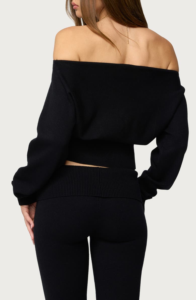 EDIKTED Skyla Off the Shoulder Crop Sweater, Alternate, color, Black