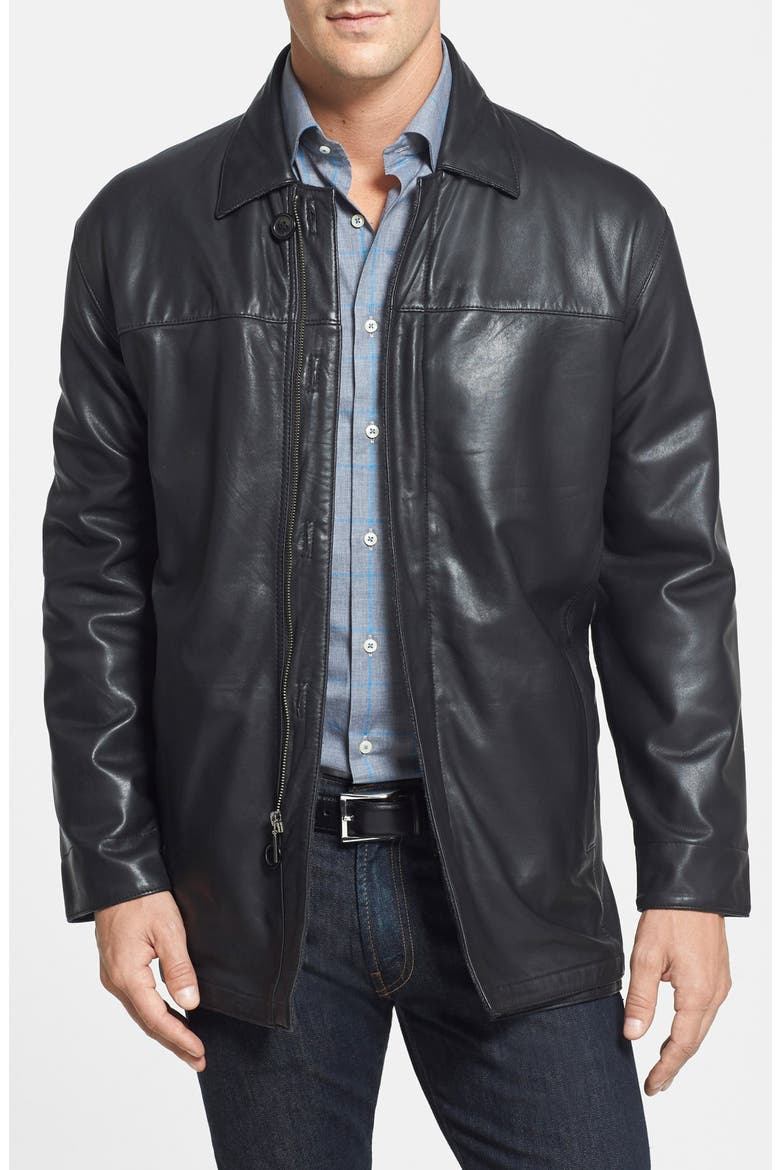 Classic Fit Reversible Leather & Lambswool Car Coat, Main, color, BLACK