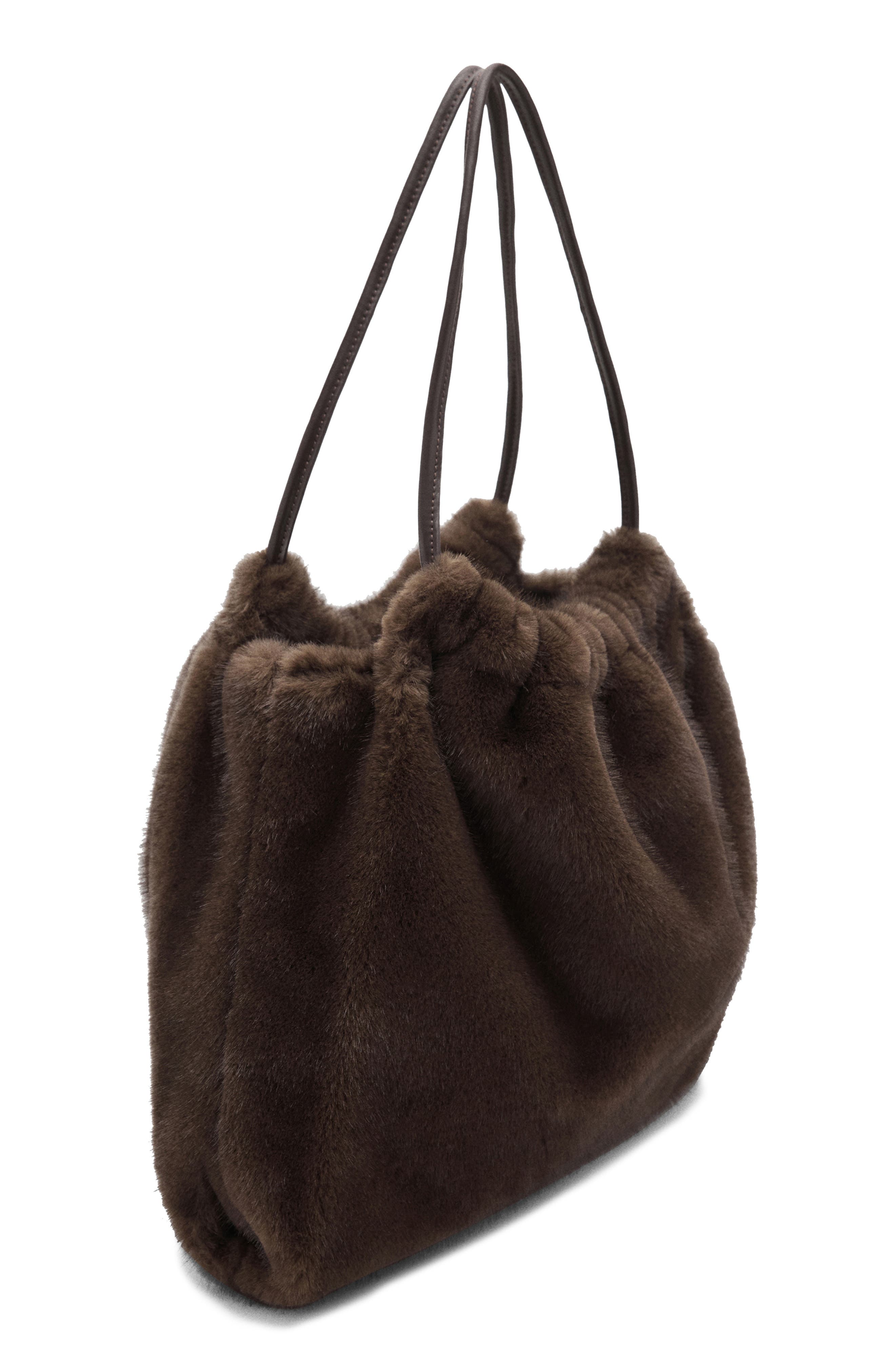 MANGO Faux Fur Shoulder Bag, Alternate, color, Chocolate