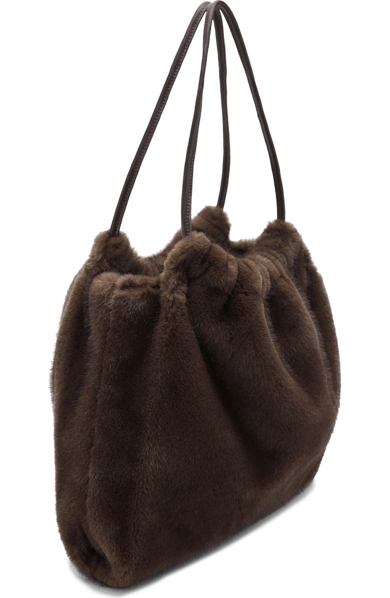MANGO Faux Fur Shoulder Bag, Alternate, color, Chocolate