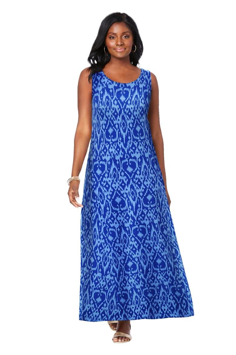 Stretch Cotton Tank Maxi Dress, Main, color, DARK SAPPHIRE BRUSHED TRIBAL